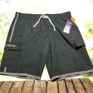 U.S. Polo Assn. Men's XXL Black Cargo Swim Trunks UPF 50+ Lined 10" Inseam